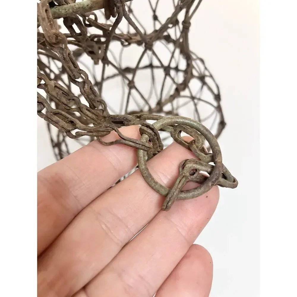 Antique French Twisted Metal Hanging Basket Curly Iron Wire Fluted Gracie Urn